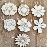 Handmade wooden DIY flower cutout in seven unique styles, ready for paint or decorating