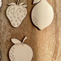 Handmade wooden DIY fruit cutout in five unique styles, ready for paint or decorating