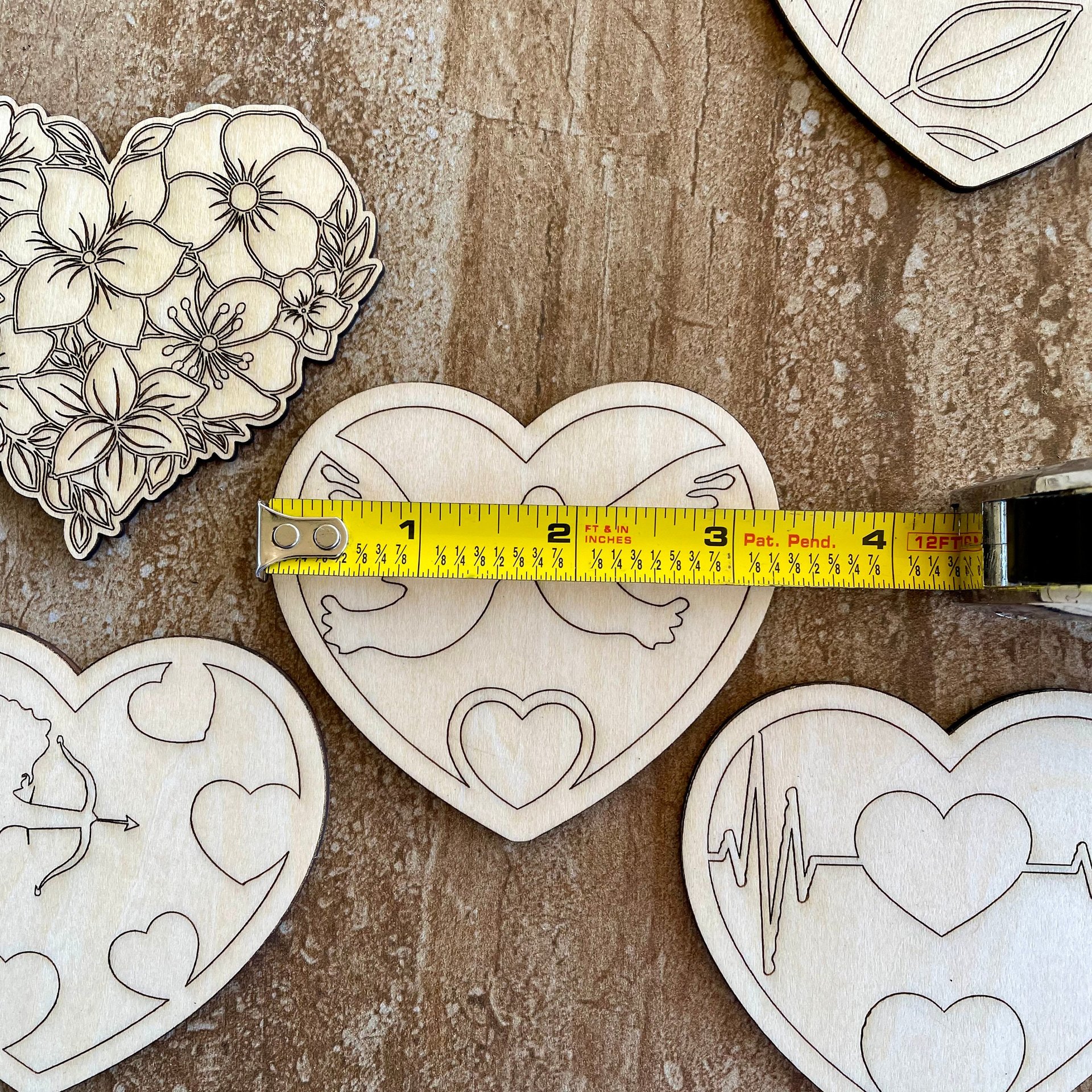 Handmade wooden DIY Valentine heart cutout in five unique styles, ready for paint or decorating