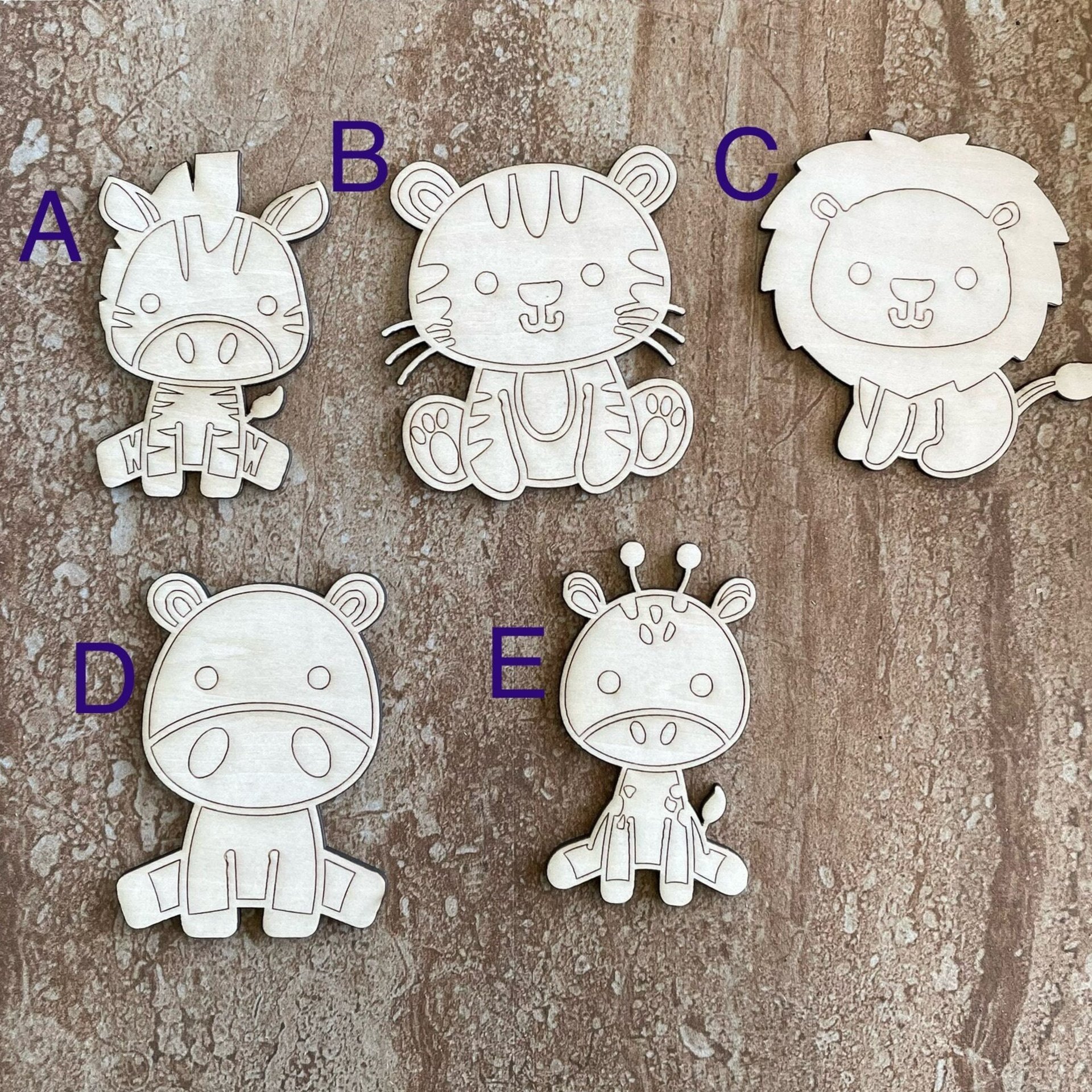 Handmade wooden DIY woodland animal cutout in five unique styles, ready to paint or decorate