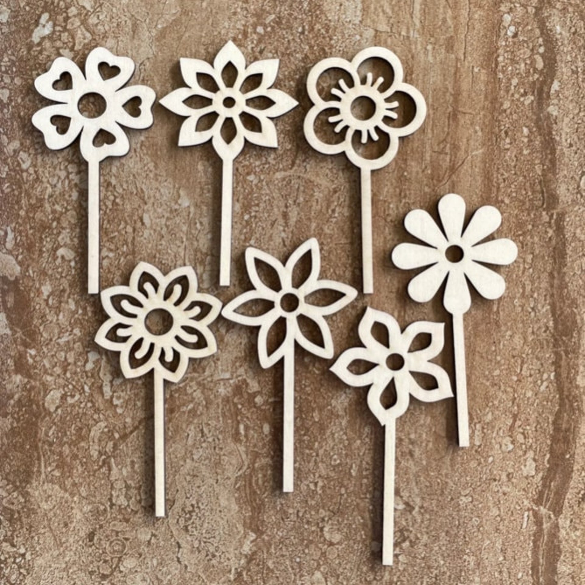 Wooden flower cupcake toppers, handmade in sets of 14 or 28 for party decor