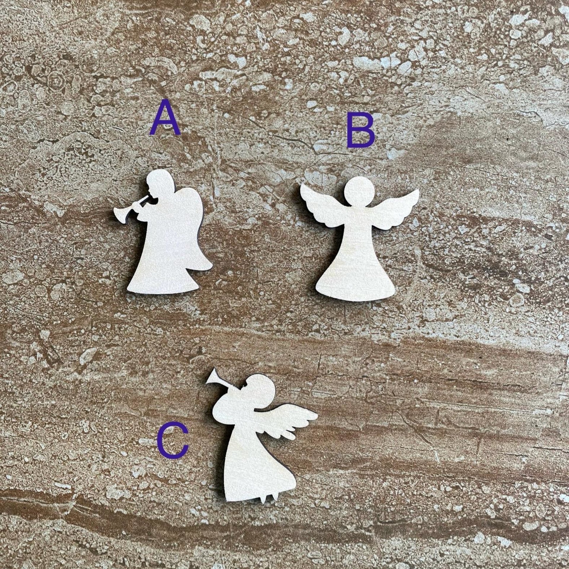 Handmade wooden DIY angel cutout in three unique styles, ready for paint or decorating