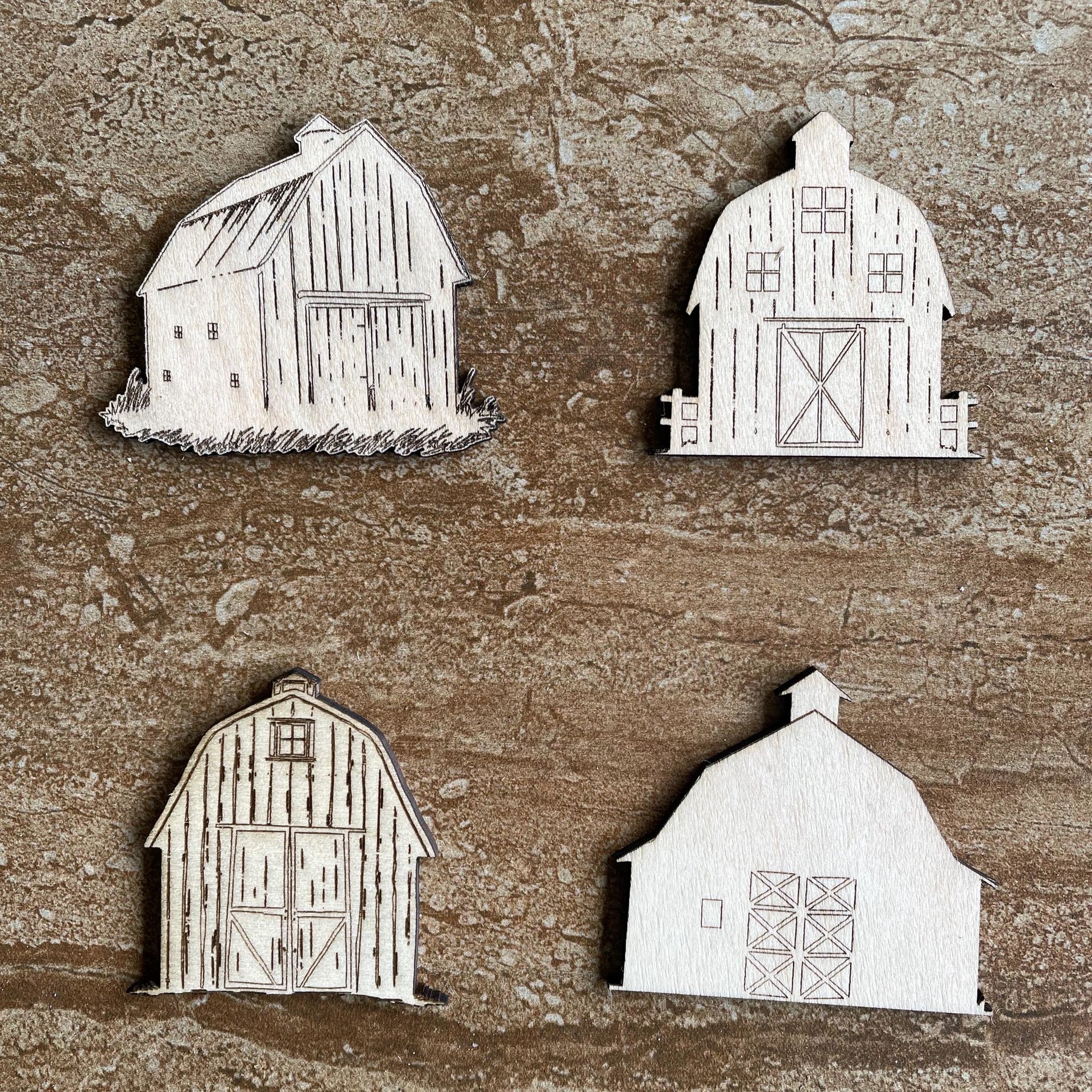 Handmade wooden DIY barn cutout in four unique styles, ready to paint or decorate