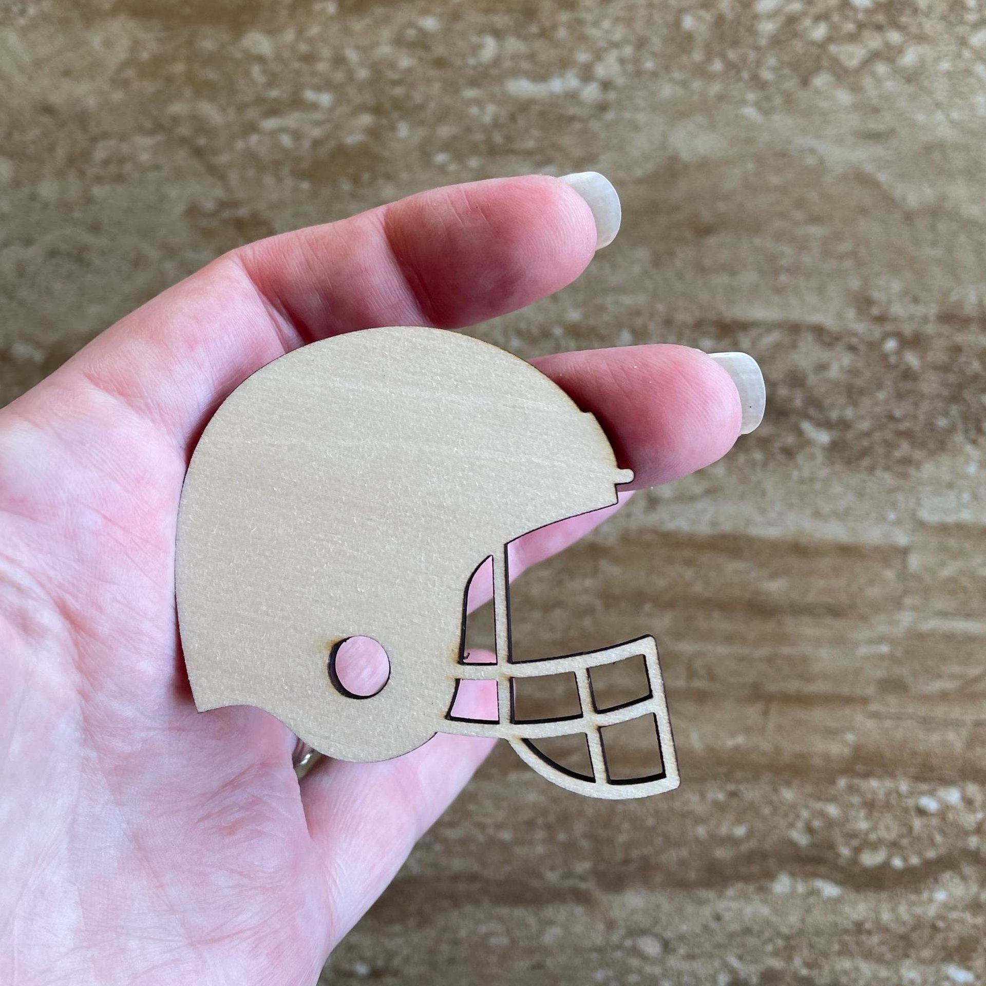 Handmade wooden DIY football helmet cutout ready for paint or decorating