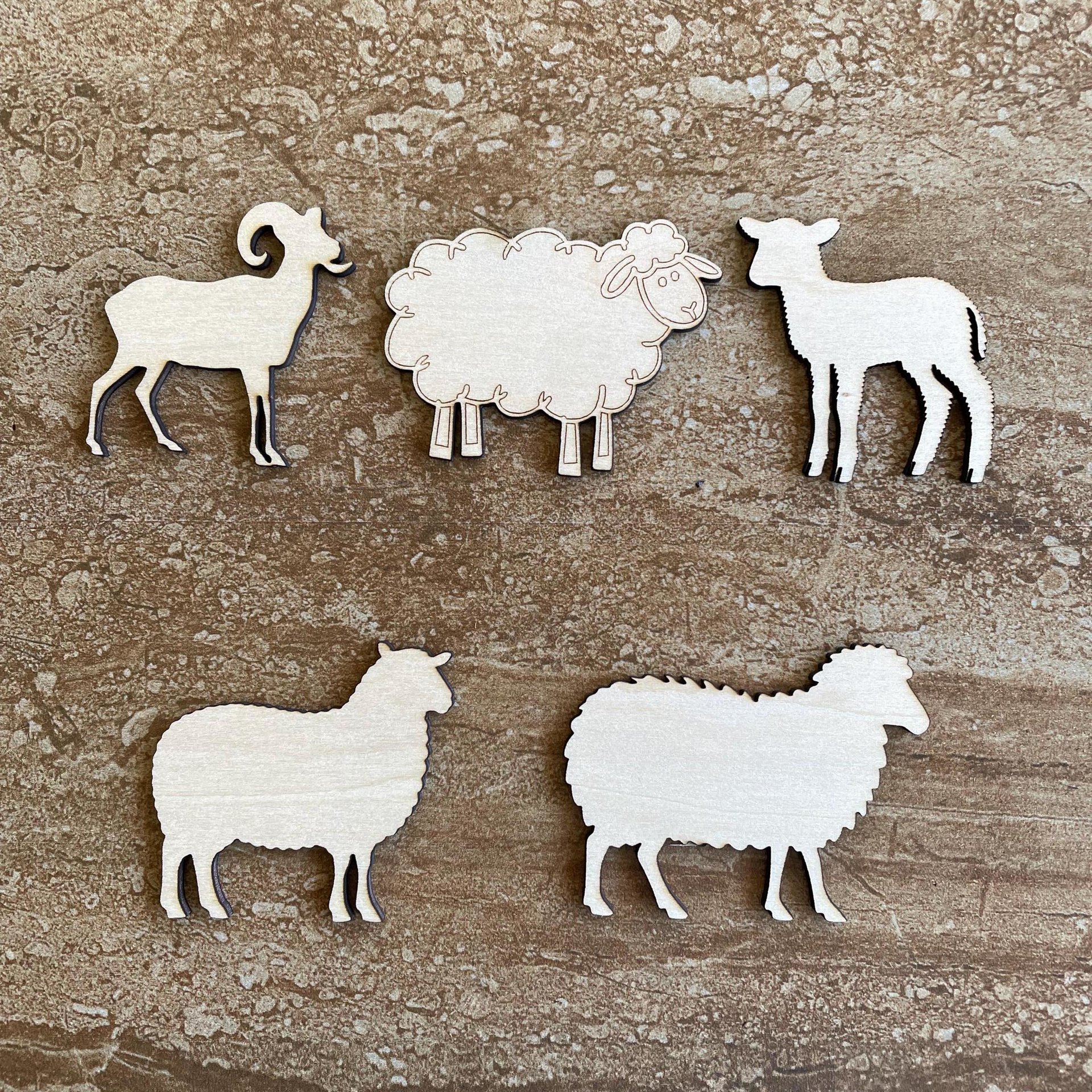 Handmade wooden DIY sheep cutout in five unique styles, ready to paint or decorate