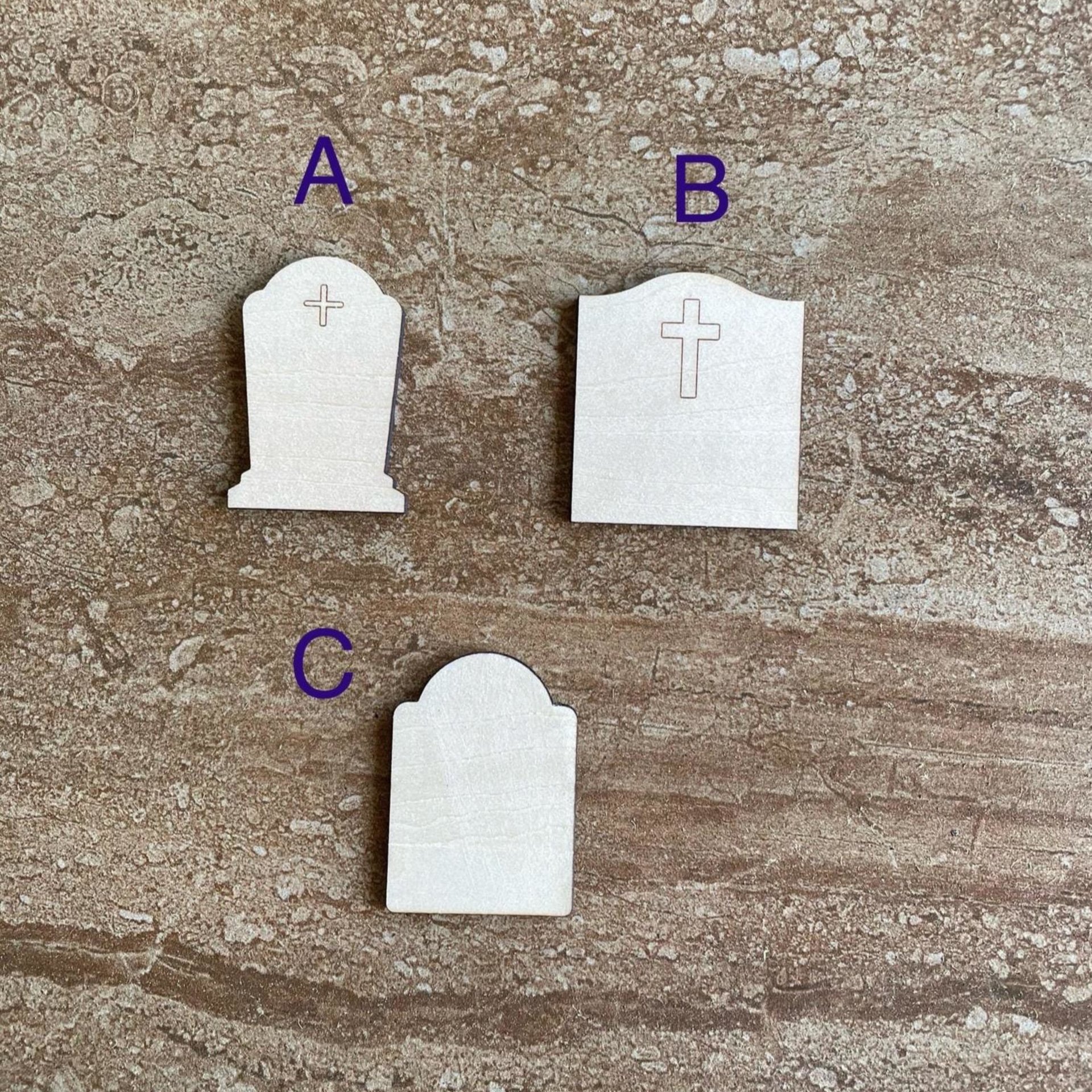 Handmade wooden DIY tombstone cutout in two unique styles, ready for paint or decorating