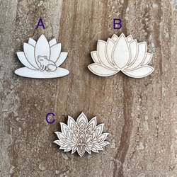 Handmade wooden DIY lotus flower cutouts in three unique styles, ready for paint or decorating